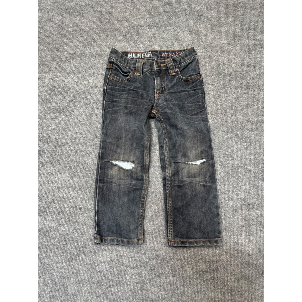 Tommy Hilfiger Kids 3T Straight Leg Distressed Jeans Dark Wash Gray Denim Pants
